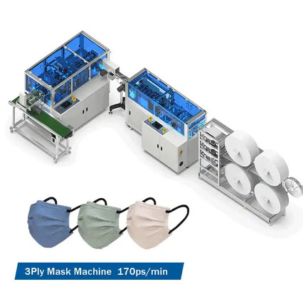 Hoge snelheid geautomatiseerde productieapparatuur voor medische maskers 170 stks / min